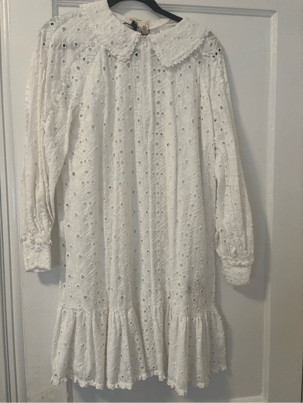 Ted Baker White Eyelet Long-Sleeve Dress with Scalloped Collar